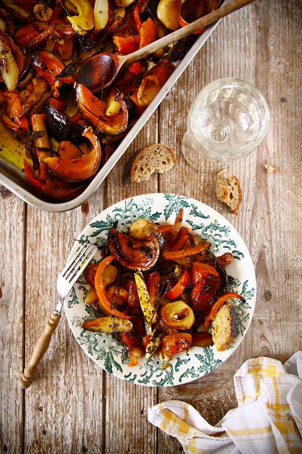 Courges, pommes de terre et panais rôtis
